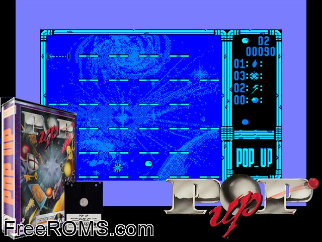 Pop-Up (UK) (1990) Amstrad CPC game showing 3D box cover and gameplay screenshot