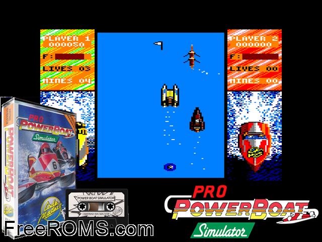 Power Boat Simulator (UK) (1989) Amstrad CPC game showing 3D box cover and gameplay screenshot