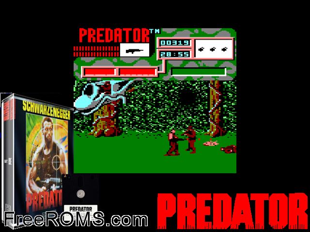 Predator (UK) (1988) Amstrad CPC game showing 3D box cover and gameplay screenshot