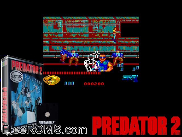 Predator 2 (UK) (1991) Amstrad CPC game showing 3D box cover and gameplay screenshot