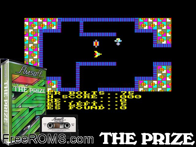 Prize, The (UK) (1985) Amstrad CPC game showing 3D box cover and gameplay screenshot