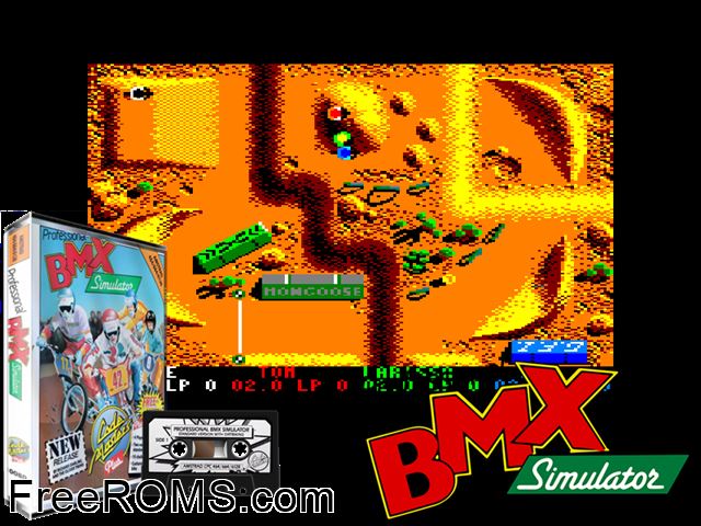 Pro BMX Simulator (UK) (1988) (Disk 1 of 2) Amstrad CPC game showing 3D box cover and gameplay screenshot