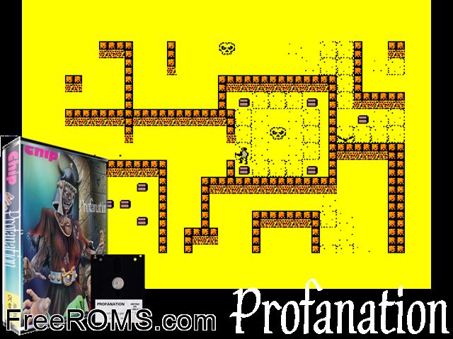 Profanation (UK) (1987) Amstrad CPC game showing 3D box cover and gameplay screenshot