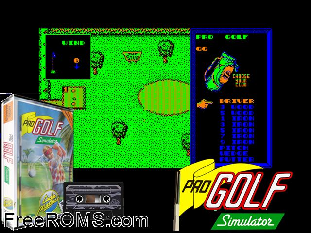 Pro Golf Simulator (UK) (1990) Amstrad CPC game showing 3D box cover and gameplay screenshot