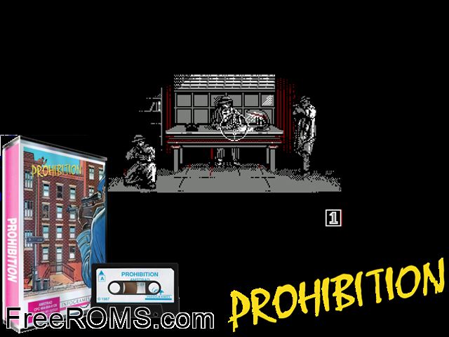 Prohibition (F) (1987) Amstrad CPC game showing 3D box cover and gameplay screenshot