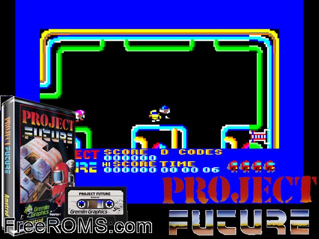 Project Future (UK) (1985) Amstrad CPC game showing 3D box cover and gameplay screenshot