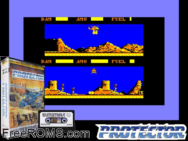 Protector (UK) (19xx) Amstrad CPC game showing 3D box cover and gameplay screenshot