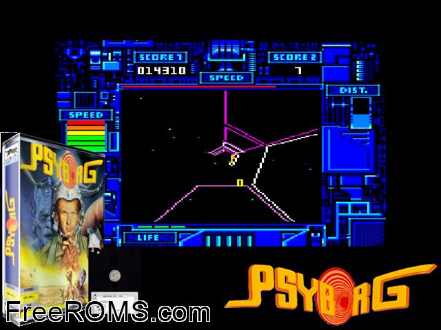 Psyborg (UK) (1992) Amstrad CPC game showing 3D box cover and gameplay screenshot