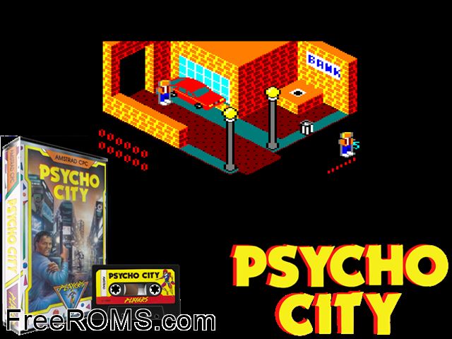 Psycho City (UK) (1989) Amstrad CPC game showing 3D box cover and gameplay screenshot