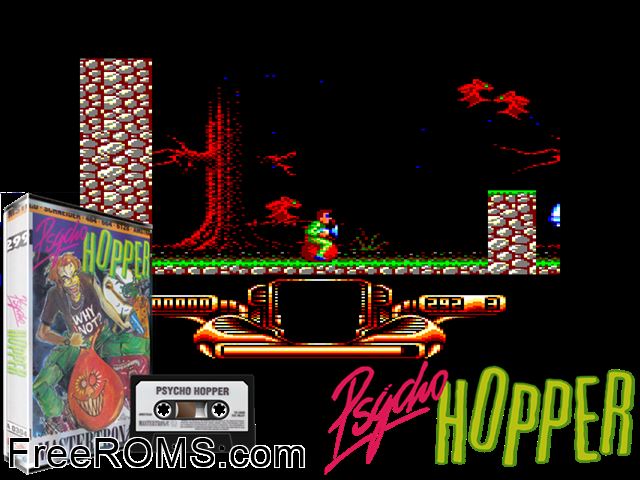 Psycho Hopper (UK) (1989) Amstrad CPC game showing 3D box cover and gameplay screenshot