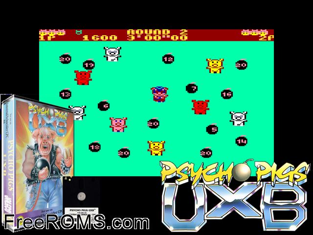 Psycho Pig UXB (UK) (1988) Amstrad CPC game showing 3D box cover and gameplay screenshot