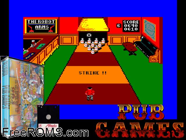 Pub Games (UK) (1987) Amstrad CPC game showing 3D box cover and gameplay screenshot