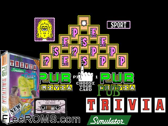 Pub Trivia (UK) (1989) Amstrad CPC game showing 3D box cover and gameplay screenshot