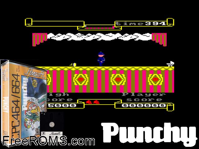 Punchy (UK) (1985) Amstrad CPC game showing 3D box cover and gameplay screenshot