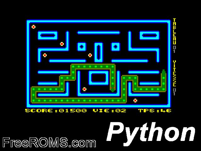 Python (S) (1986) Amstrad CPC game showing 3D box cover and gameplay screenshot