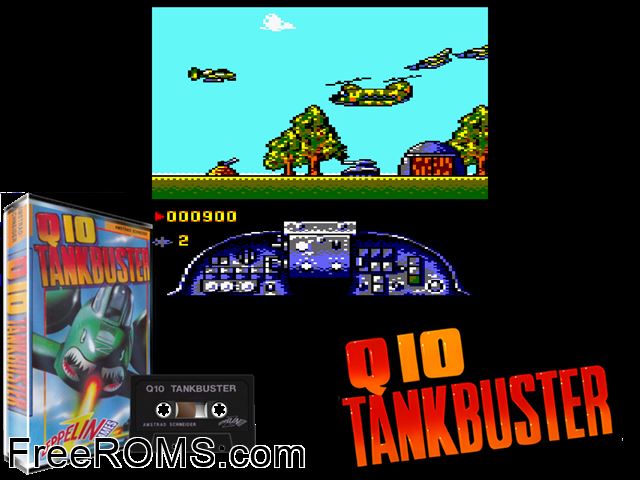 Q10 Tank Buster (UK) (1991) Amstrad CPC game showing 3D box cover and gameplay screenshot
