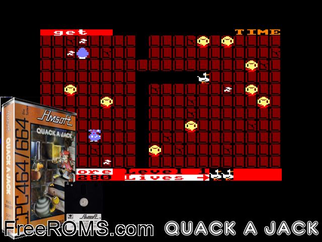 Quack a Jack (UK) (1984) [a1] Amstrad CPC game showing 3D box cover and gameplay screenshot