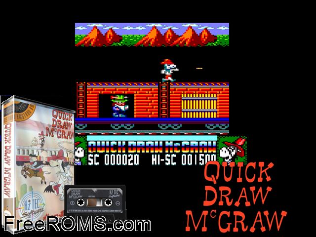 Quick Draw McGraw (UK) (1990) Amstrad CPC game showing 3D box cover and gameplay screenshot