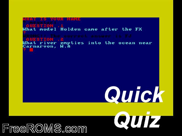Quick Quiz (UK) (1985) Amstrad CPC game showing 3D box cover and gameplay screenshot