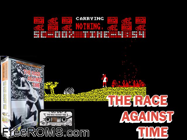 Race Against Time - Sport Aid 88 (UK) (1988) Amstrad CPC game showing 3D box cover and gameplay screenshot