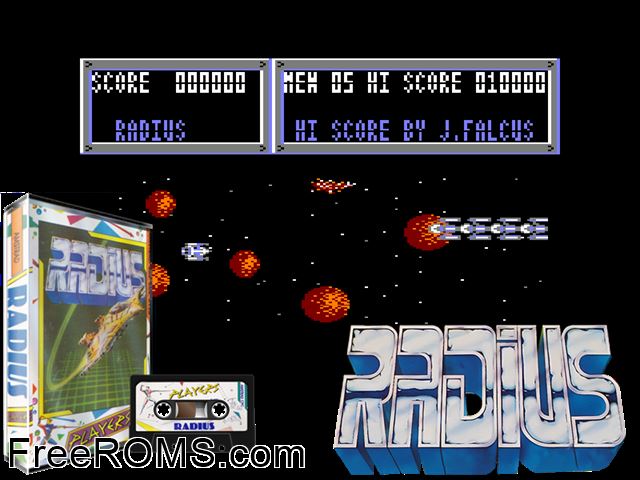 Radius (UK) (1987) Amstrad CPC game showing 3D box cover and gameplay screenshot