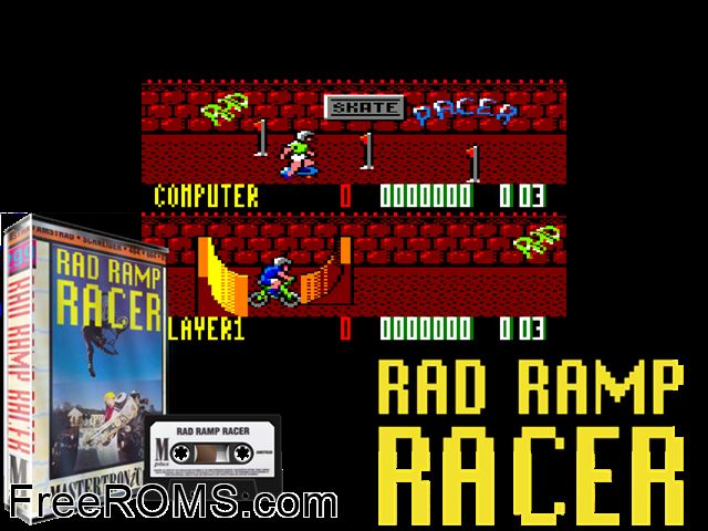 Rad Ramp Racer (UK) (1989) Amstrad CPC game showing 3D box cover and gameplay screenshot