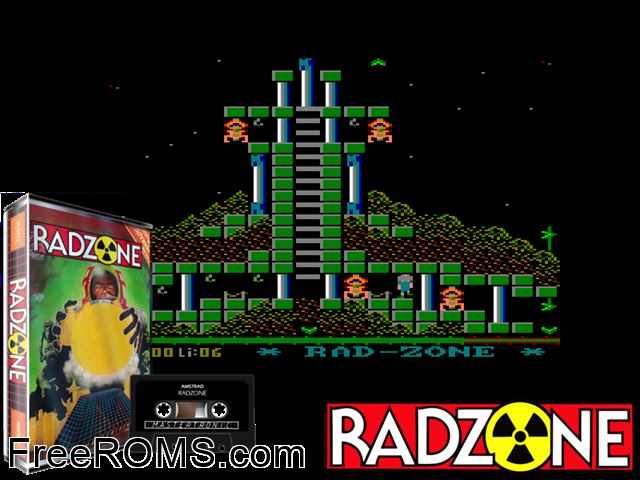 Rad Zone (UK) (1986) Amstrad CPC game showing 3D box cover and gameplay screenshot