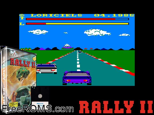 Rally 2 (F) (1985) Amstrad CPC game showing 3D box cover and gameplay screenshot