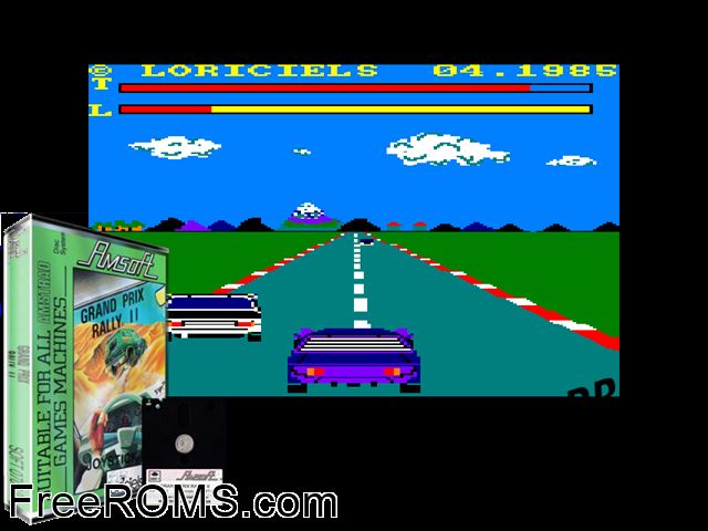 Rally 2 (UK) (1985) Amstrad CPC game showing 3D box cover and gameplay screenshot