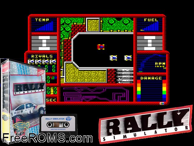 Rally Simulator (UK) (1988) Amstrad CPC game showing 3D box cover and gameplay screenshot