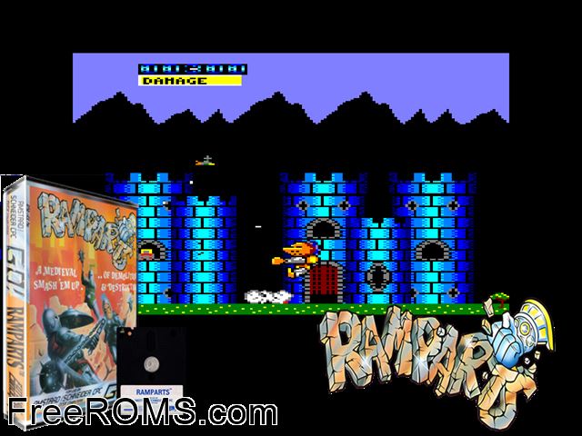 Ramparts (UK) (1987) Amstrad CPC game showing 3D box cover and gameplay screenshot