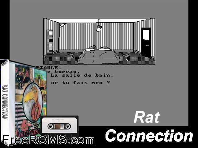 Rat Connection (F) (1987) Amstrad CPC game showing 3D box cover and gameplay screenshot