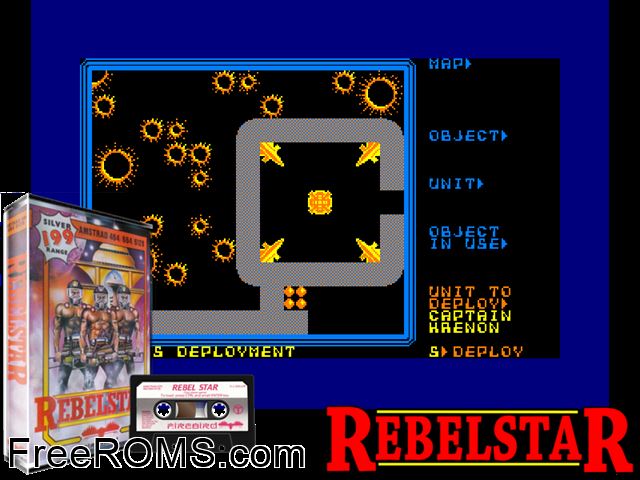 Rebelstar (UK) (1986) Amstrad CPC game showing 3D box cover and gameplay screenshot