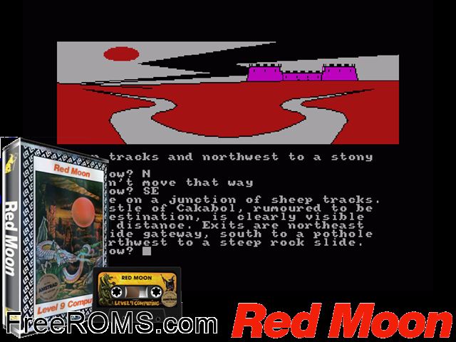 Red Moon (UK) (1985) Amstrad CPC game showing 3D box cover and gameplay screenshot