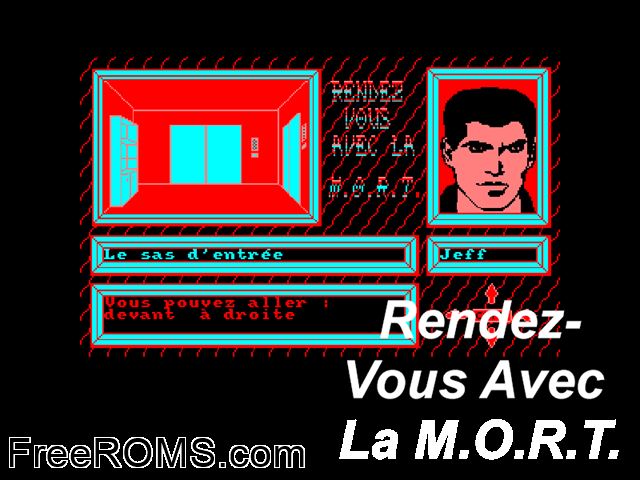 Rendezvous Avec La M.O.R.T. (f) (1991) (disk 4 of 4) Amstrad CPC game showing 3D box cover and gameplay screenshot