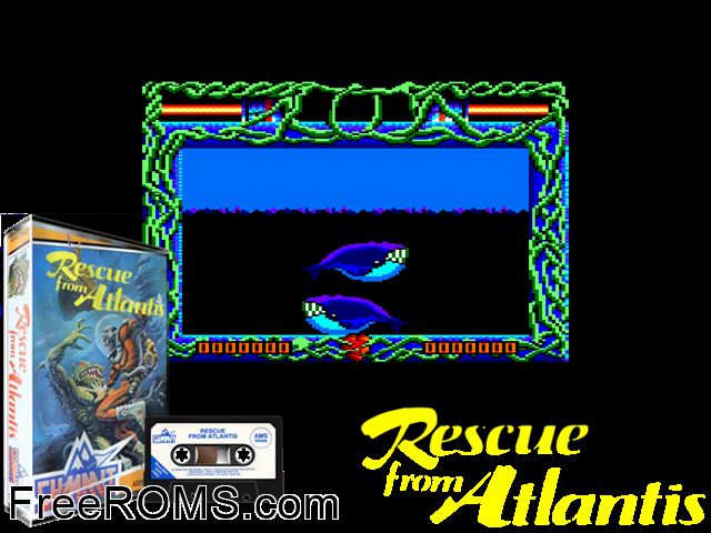 Rescate Atlantida (S) (1988) Amstrad CPC game showing 3D box cover and gameplay screenshot