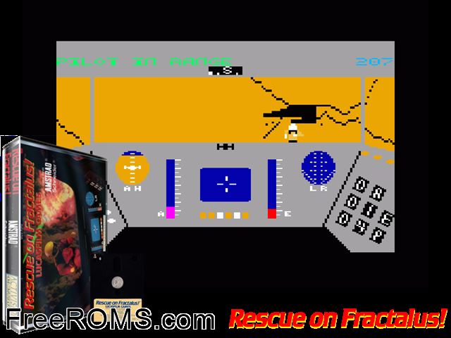 Rescue on Fractalus (UK) (1986) Amstrad CPC game showing 3D box cover and gameplay screenshot