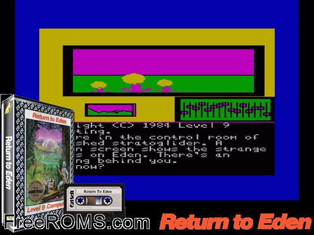 Return To Eden (UK) (1984) Amstrad CPC game showing 3D box cover and gameplay screenshot