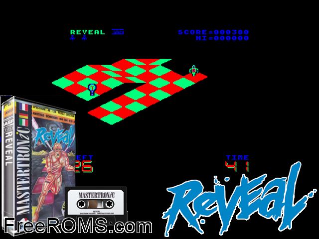 Reveal (UK) (1988) Amstrad CPC game showing 3D box cover and gameplay screenshot