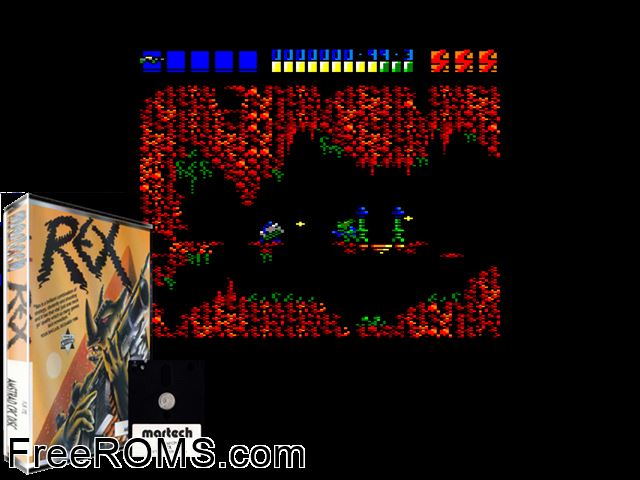 Rex (UK) (1989) Amstrad CPC game showing 3D box cover and gameplay screenshot