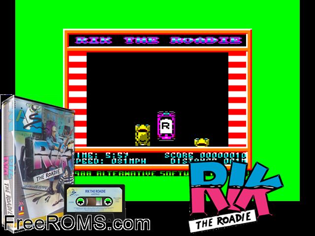 Rik The Roadie (UK) (1988) Amstrad CPC game showing 3D box cover and gameplay screenshot