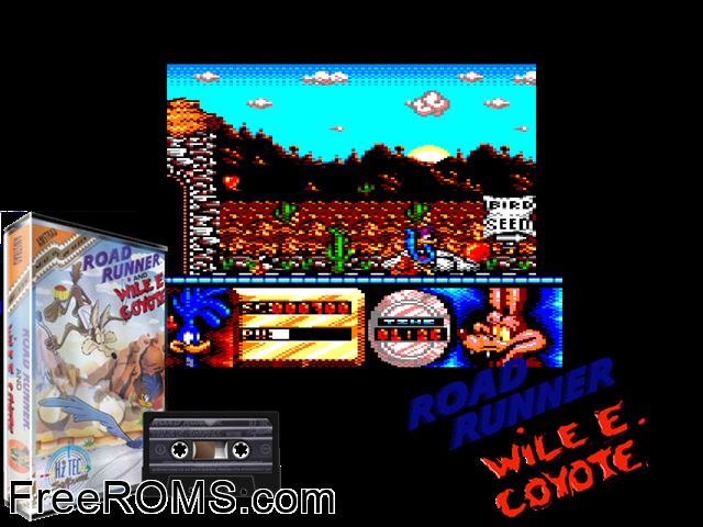 Road Runner and Wyle Coyote (UK) (1991) Amstrad CPC game showing 3D box cover and gameplay screenshot