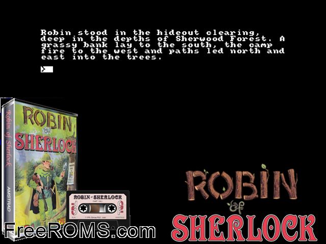 Robin of Sherlock (UK) (1985) Amstrad CPC game showing 3D box cover and gameplay screenshot