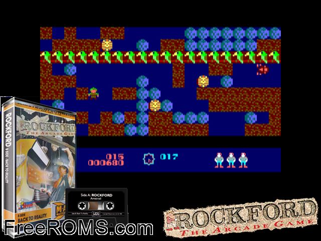 Rockford (UK) (1988) Amstrad CPC game showing 3D box cover and gameplay screenshot