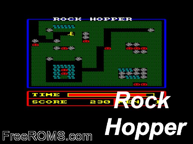 Rock Hopper (F) (1985) Amstrad CPC game showing 3D box cover and gameplay screenshot