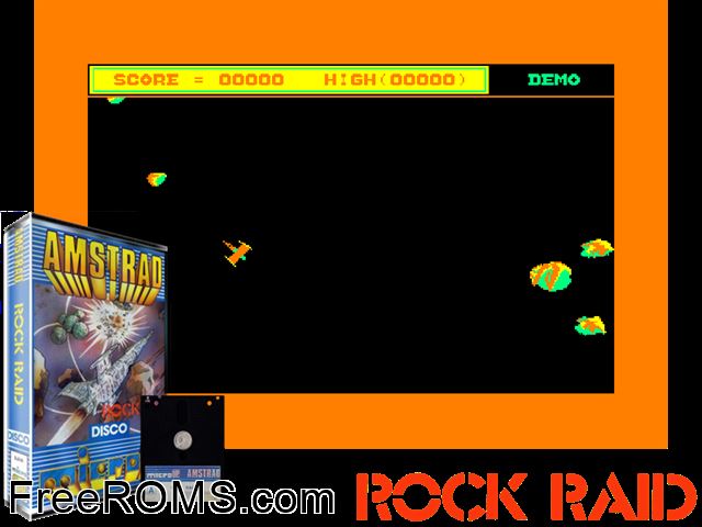 Rock Raid (UK) (1985) Amstrad CPC game showing 3D box cover and gameplay screenshot