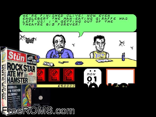 Rockstar Ate My Hamster (UK) (1989) Amstrad CPC game showing 3D box cover and gameplay screenshot