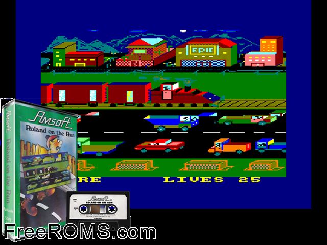 Roland on the Run (UK) (1984) Amstrad CPC game showing 3D box cover and gameplay screenshot