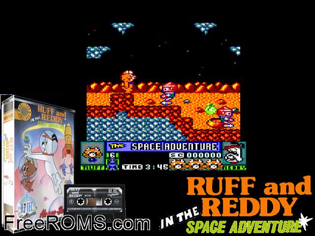 Ruff and Reddy (UK) (1990) Amstrad CPC game showing 3D box cover and gameplay screenshot