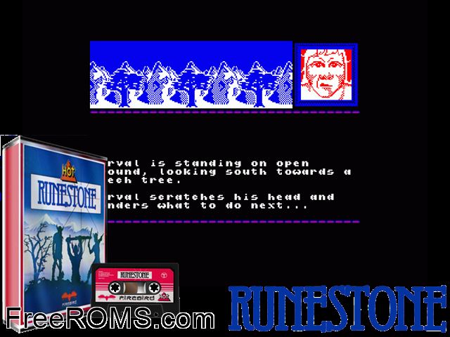 Runestone (UK) (1986) Amstrad CPC game showing 3D box cover and gameplay screenshot